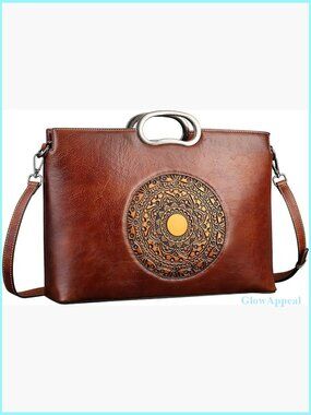 Large Genuine Leather Satchel Crossbody Bag with Adjustable Strap Vintage Style